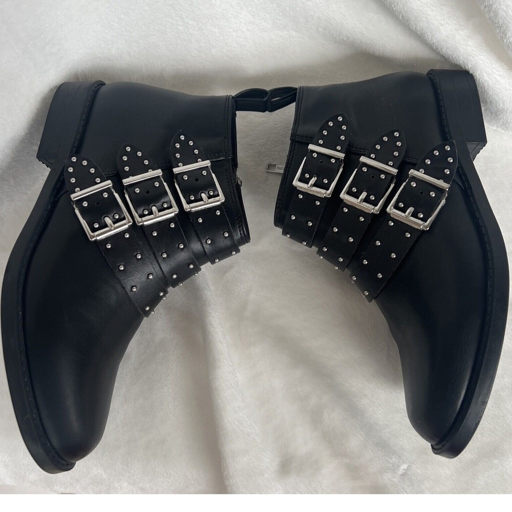 H&M Divided Black Studded Triple Buckle Ankle Boots Wm 5.5 EUR 36 EUC‎ Punk Moto - Picture 9 of 13